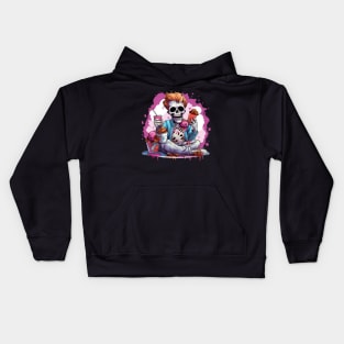 Food Junkie Pastel Goth Dead Skeleton Pink Design Kids Hoodie